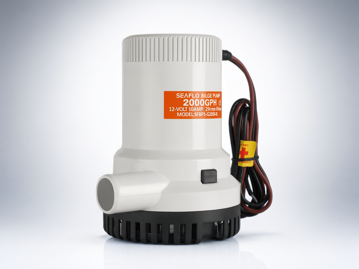Bomba Achique SEAFLO SFBP1-G2000-01 / 2000 GPH (7571 LPH) / 12V CD / Eje Inoxidable / Operación en Seco / Anti-Airlock / CE-RoHS-ISO 8849
