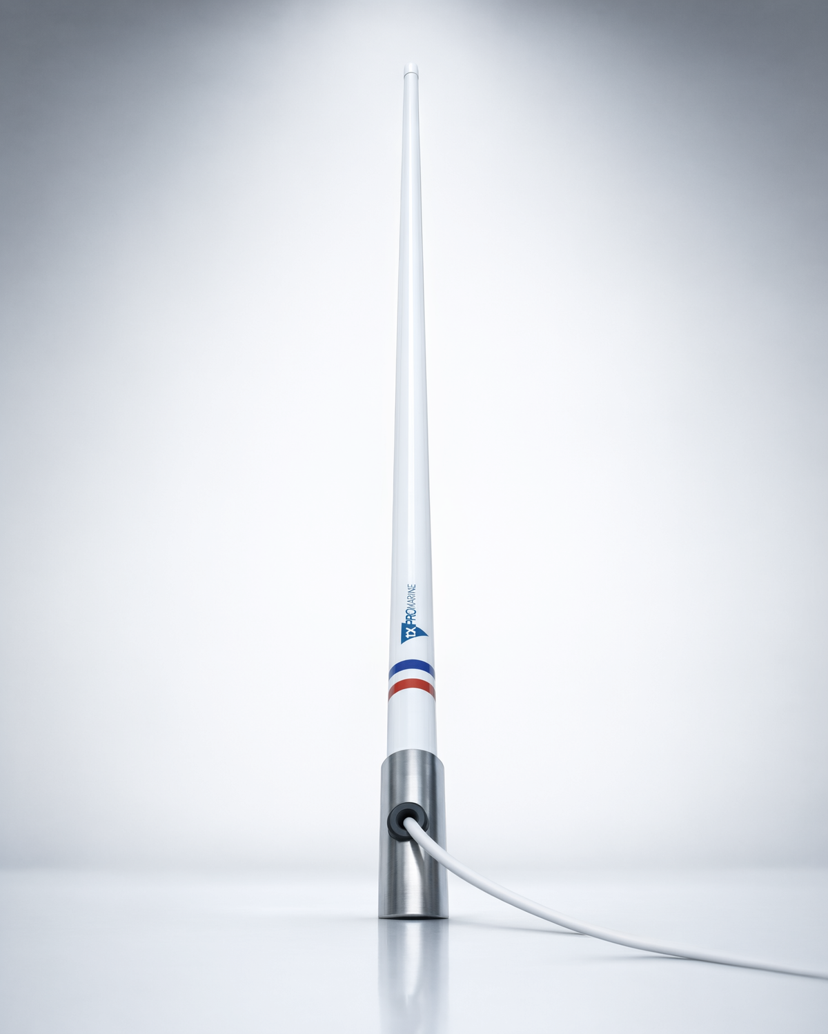 Antena Marina VHF TXPROMARINE TX5101SYS/10M / Fibra de Vidrio / 156-163 MHz / 6 dBi / Cable 10 m (32.8 ft) / Base Acero Inoxidable / PL-259 / Exterior