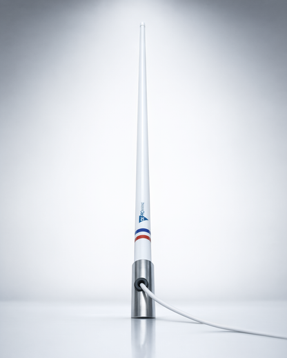 Antena Marina VHF TXPROMARINE TX5101SYS/10M / Fibra de Vidrio / 156-163 MHz / 6 dBi / Cable 10 m (32.8 ft) / Base Acero Inoxidable / PL-259 / Exterior