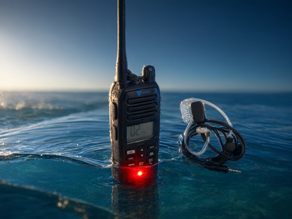 Radio Portátil Marino TXM52 / Sumergible IP67 / Luz Activada por Agua / NRC Reducción de Ruido / Dual-Watch / 5W de Potencia / Incluye Micrófono