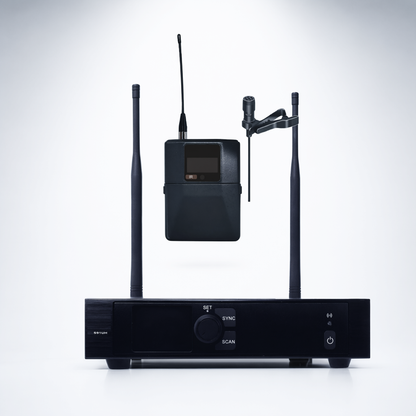 Sistema de Micrófono Inalámbrico | Receptor Un Canal U-Band 540-690 MHz | Micrófono de Solapa Digital | Modulación PI/4-DQPSK | Pantalla TFT-LCD 2.2"