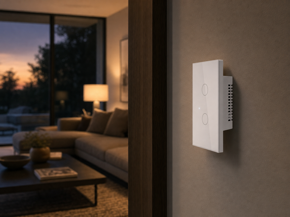 Apagador Inteligente WiFi / 2 Circuitos de 800W / 100V-250V / Vidrio Templado 120x72 mm / Alexa y Google Home