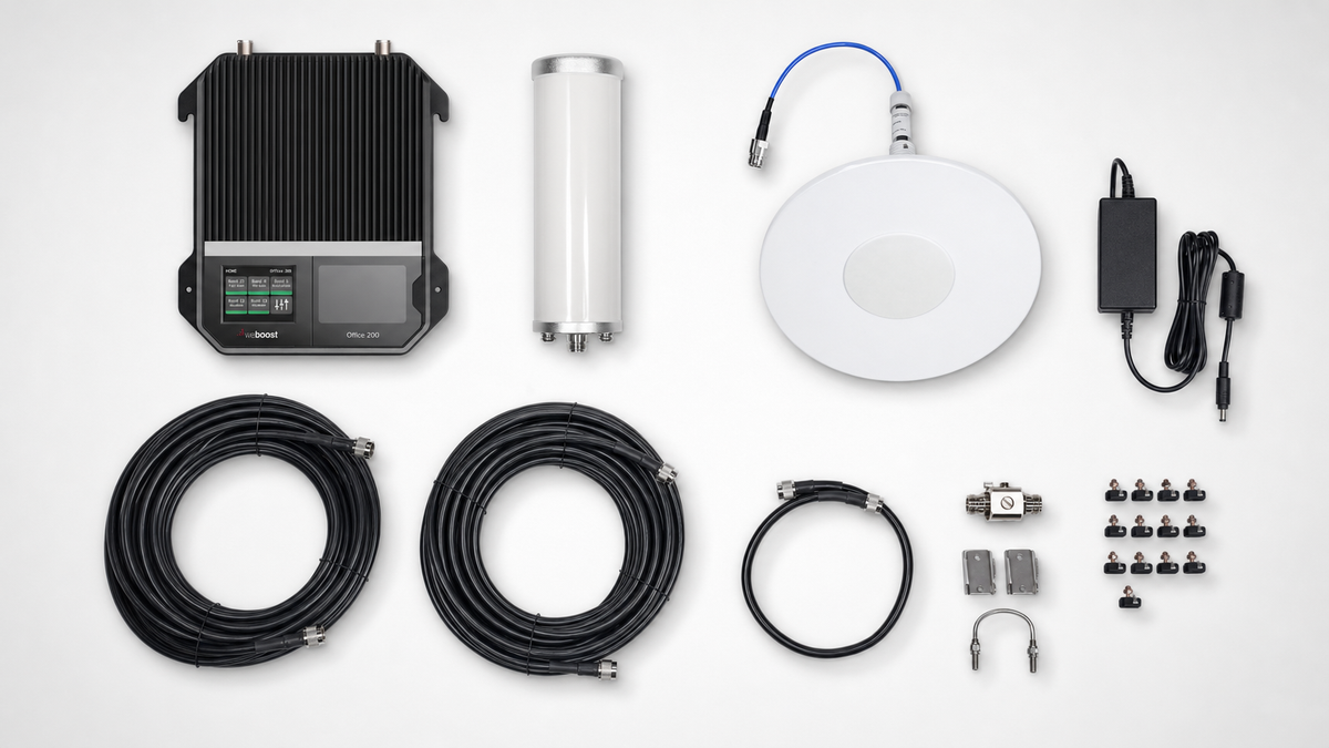 KIT Amplificador Office 200 / Soporta redes 2G, 3G, 4G y Mejora llamadas / Amplifica señal TELCEL, AT&T y MOVISTAR / Con antena omnidireccional