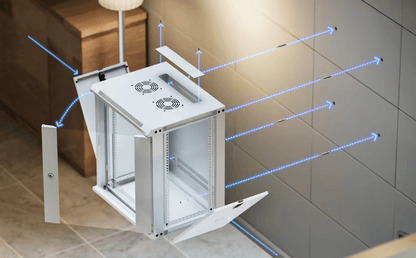 UACC Rack Cabinet 12U (550 x 450 mm) - Gabinete Cerrado para Montaje en Pared con Puerta de Vidrio Templado, Totalmente Ensamblado con Ventiladores