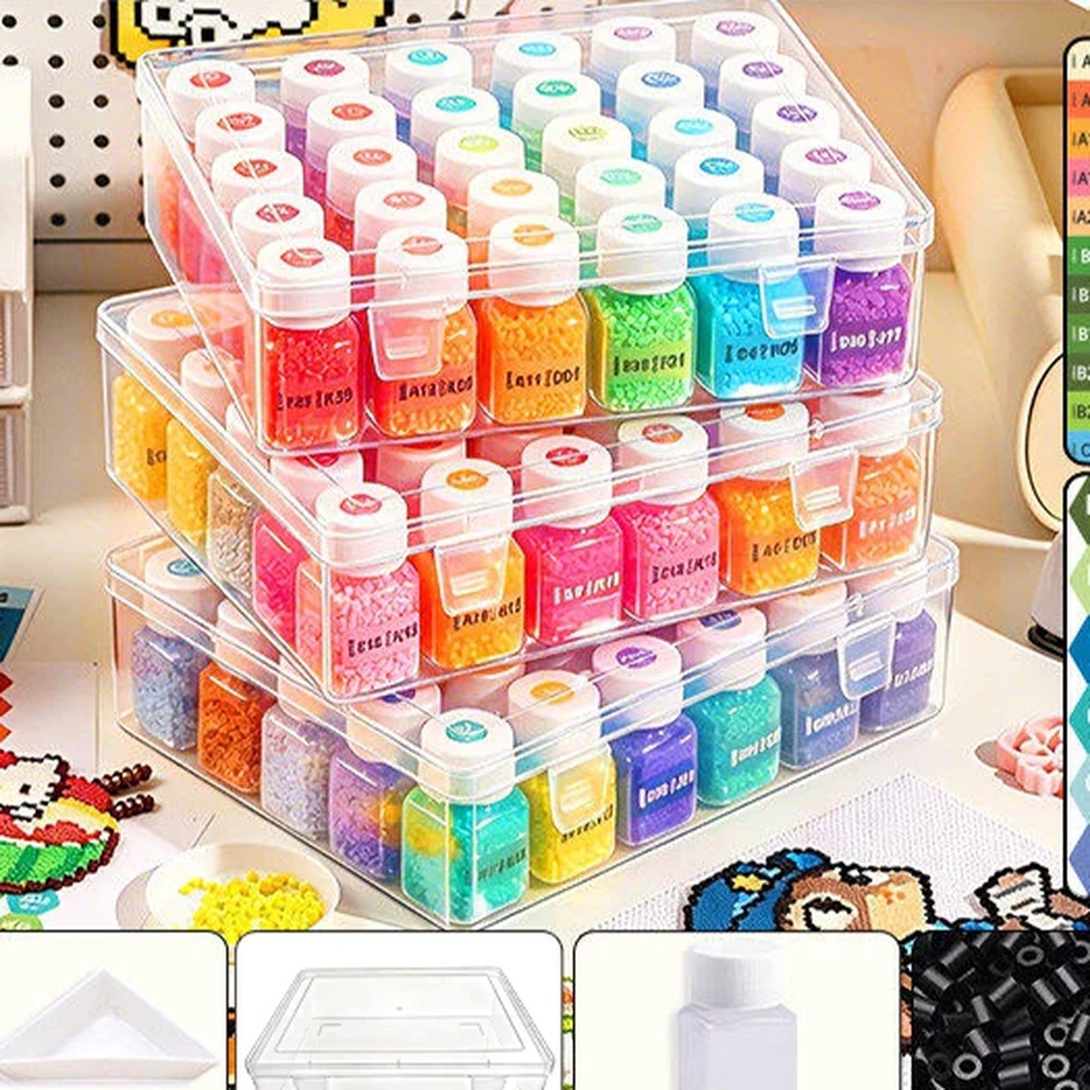 Kit de cuentas para planchar mini de 2.6 mm en frascos o cajas (24 a 221 colores) con herramientas