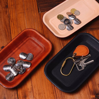 Charola de piel genuina para llaves, reloj y joyas (vaciabolsillos)