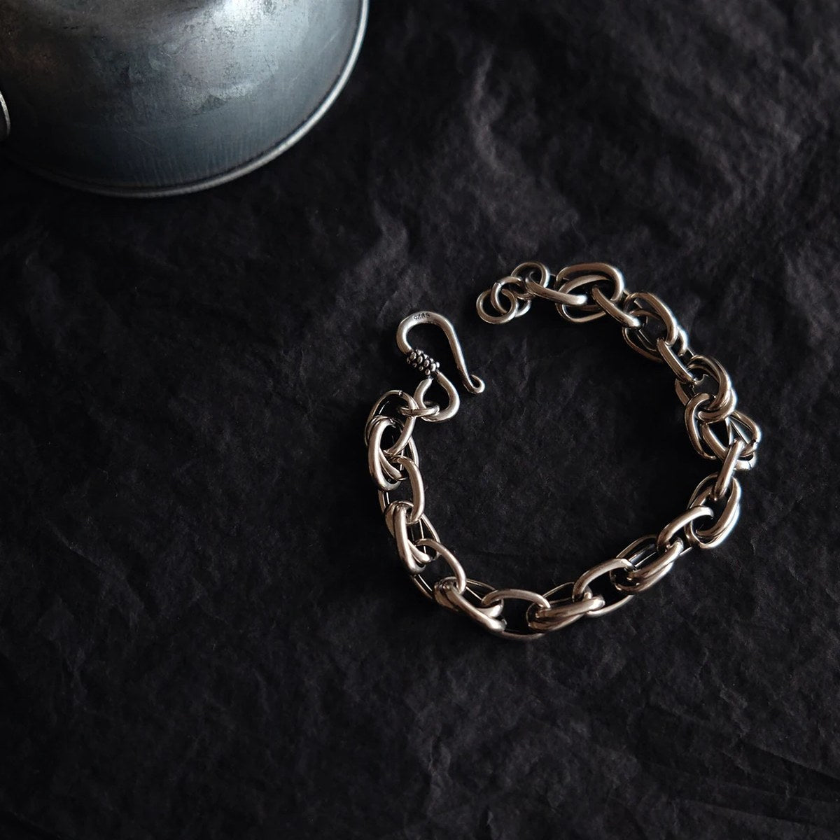 Pulsera de cadena de plata 925 con acabado envejecido, hecha a mano (muñeca de 14 a 16 cm)