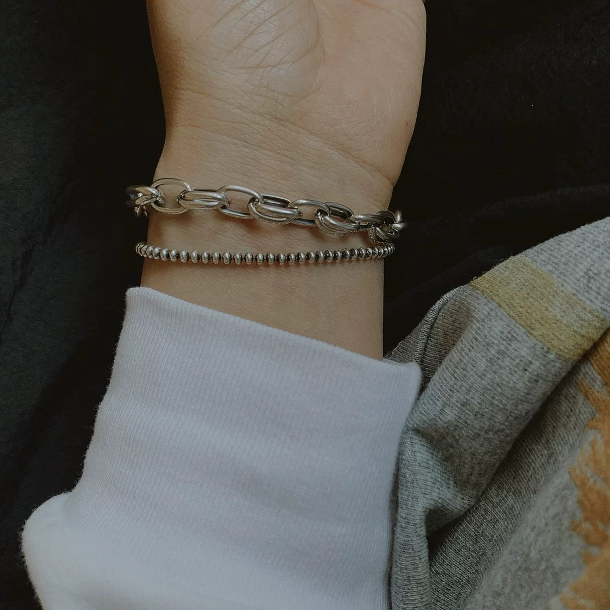 Pulsera de cadena de plata 925 con acabado envejecido, hecha a mano (muñeca de 14 a 16 cm)