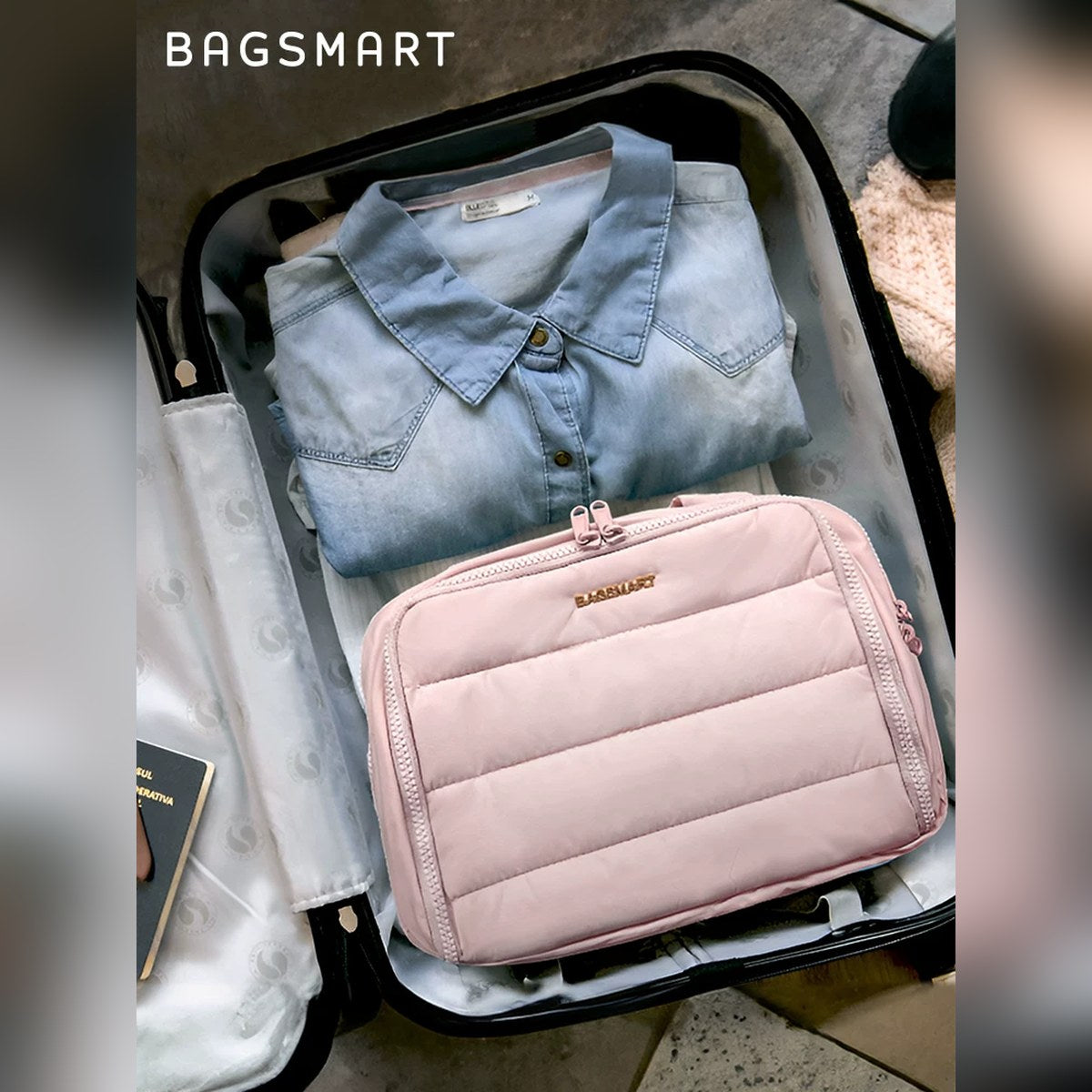 Neceser acolchado Bagsmart de gran capacidad para viaje (cosméticos y artículos de baño)