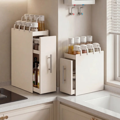 Organizador extraíble angosto para especias y botellas, de acero o con vidrio (2 o 3 niveles)