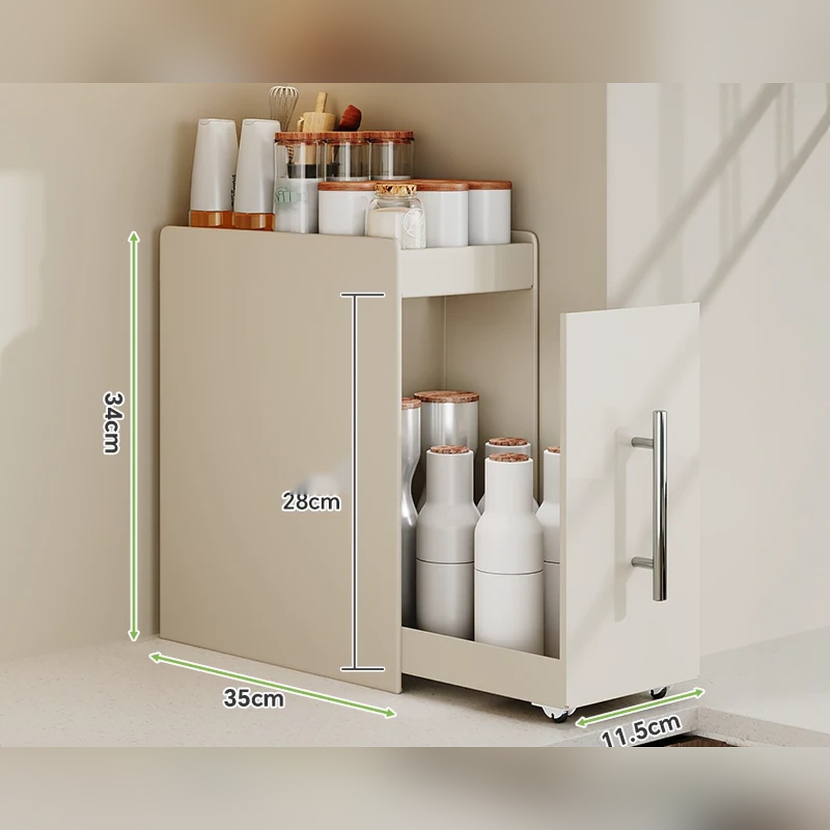 Organizador extraíble angosto para especias y botellas, de acero o con vidrio (2 o 3 niveles)