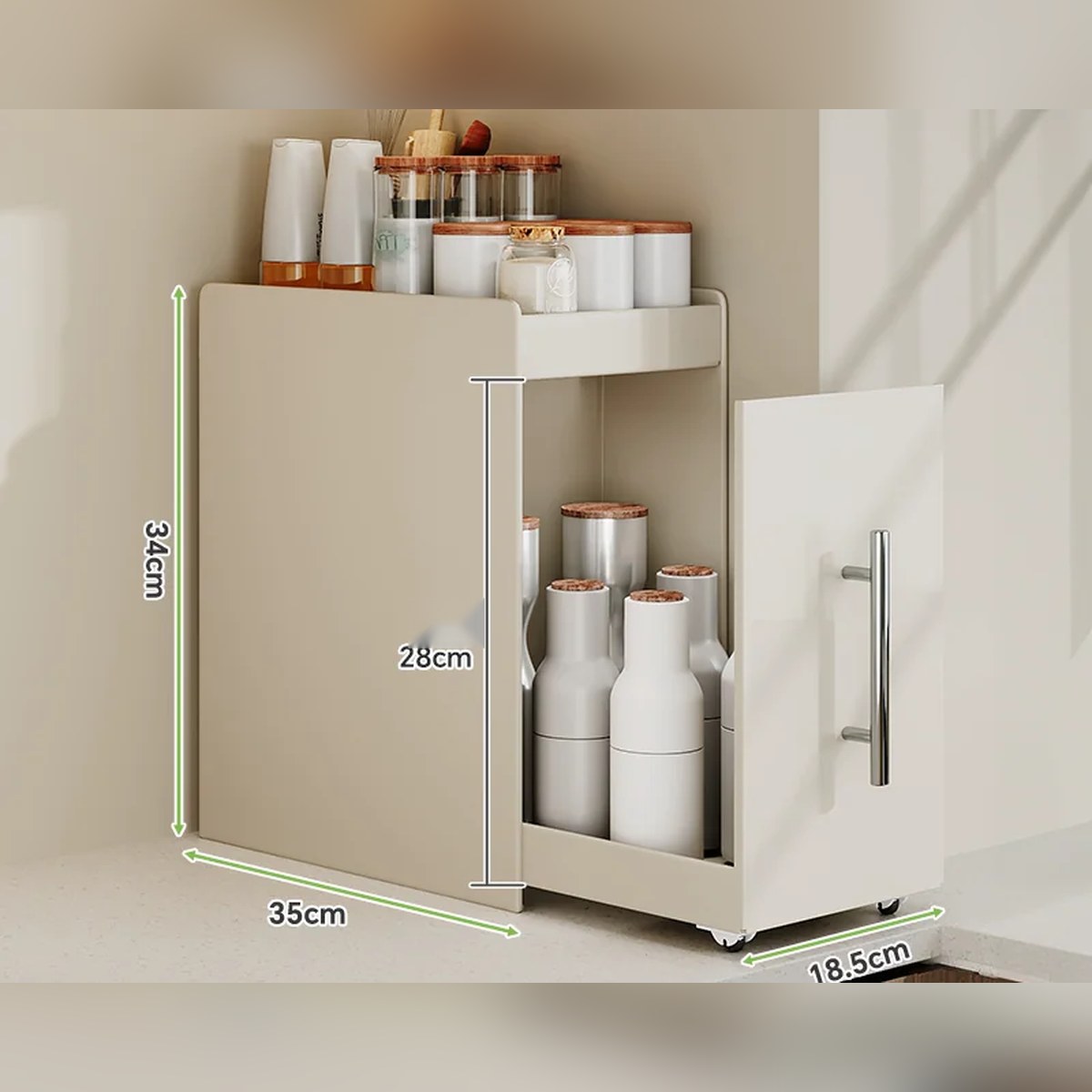 Organizador extraíble angosto para especias y botellas, de acero o con vidrio (2 o 3 niveles)