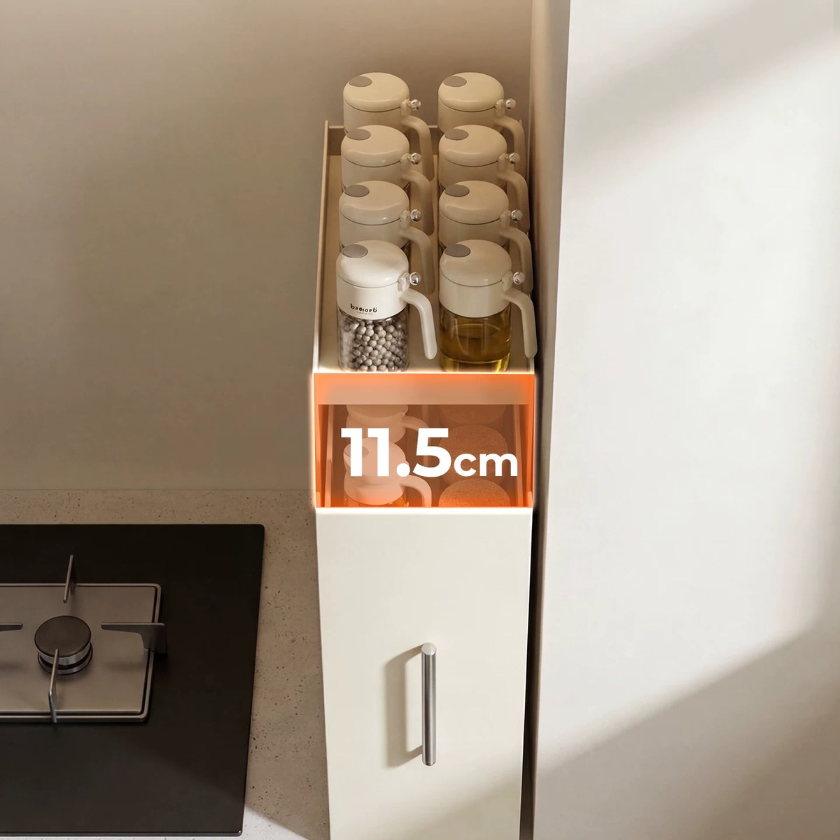 Organizador extraíble angosto para especias y botellas, de acero o con vidrio (2 o 3 niveles)