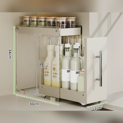 Organizador extraíble angosto para especias y botellas, de acero o con vidrio (2 o 3 niveles)