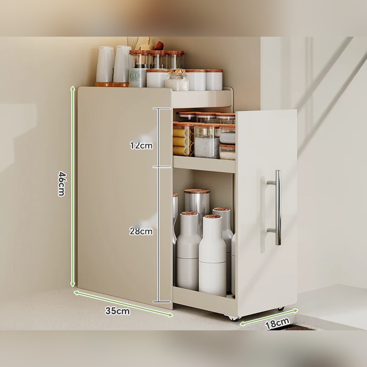 Organizador extraíble angosto para especias y botellas, de acero o con vidrio (2 o 3 niveles)