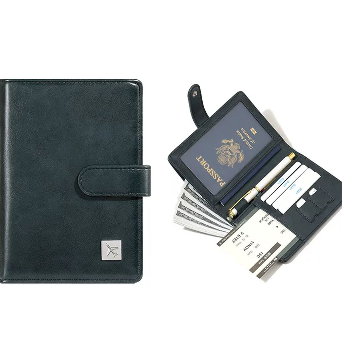 Cartera porta pasaporte con bloqueo RFID para 2 pasaportes, tarjetas y boletos
