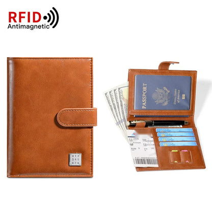 Cartera porta pasaporte con bloqueo RFID para 2 pasaportes, tarjetas y boletos