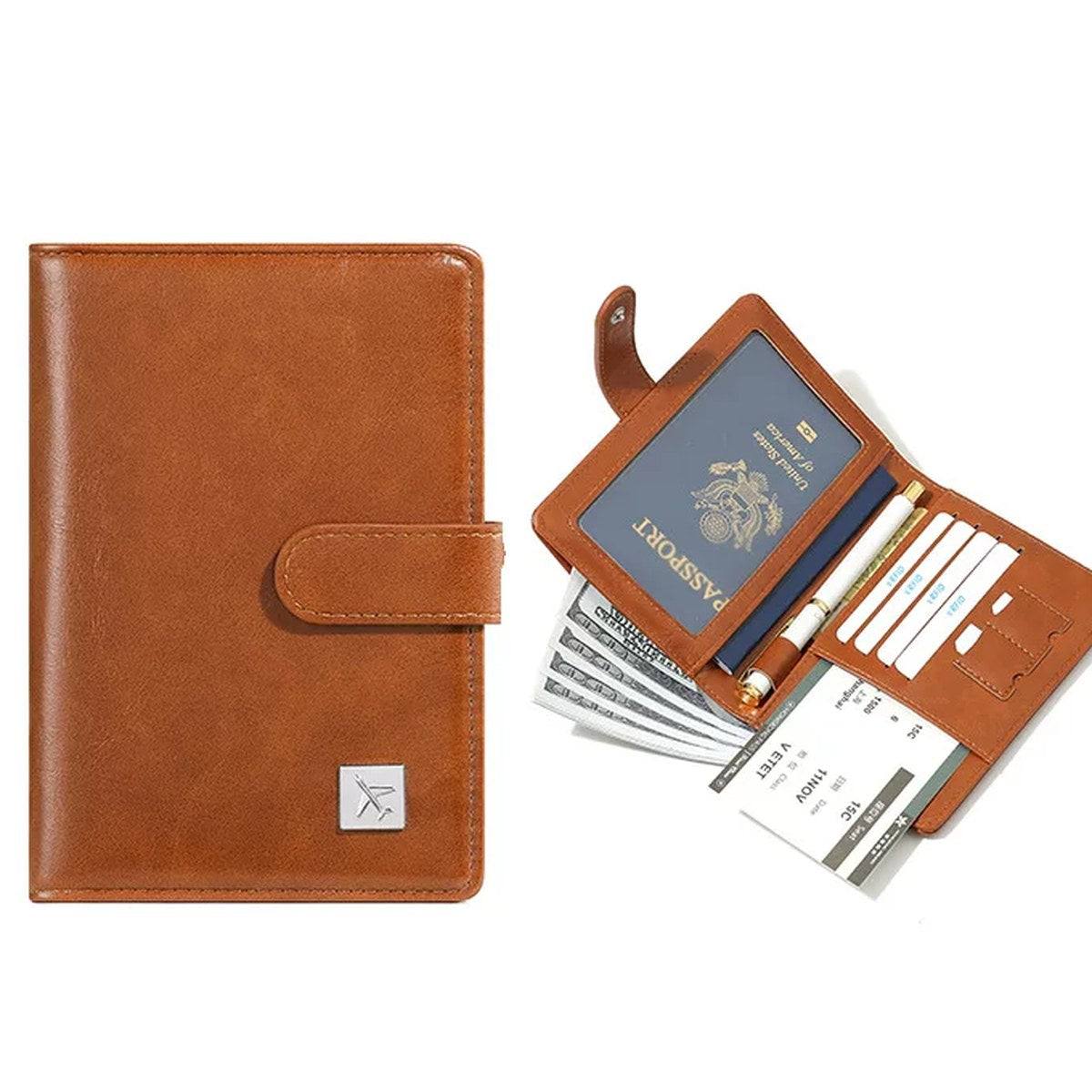 Cartera porta pasaporte con bloqueo RFID para 2 pasaportes, tarjetas y boletos