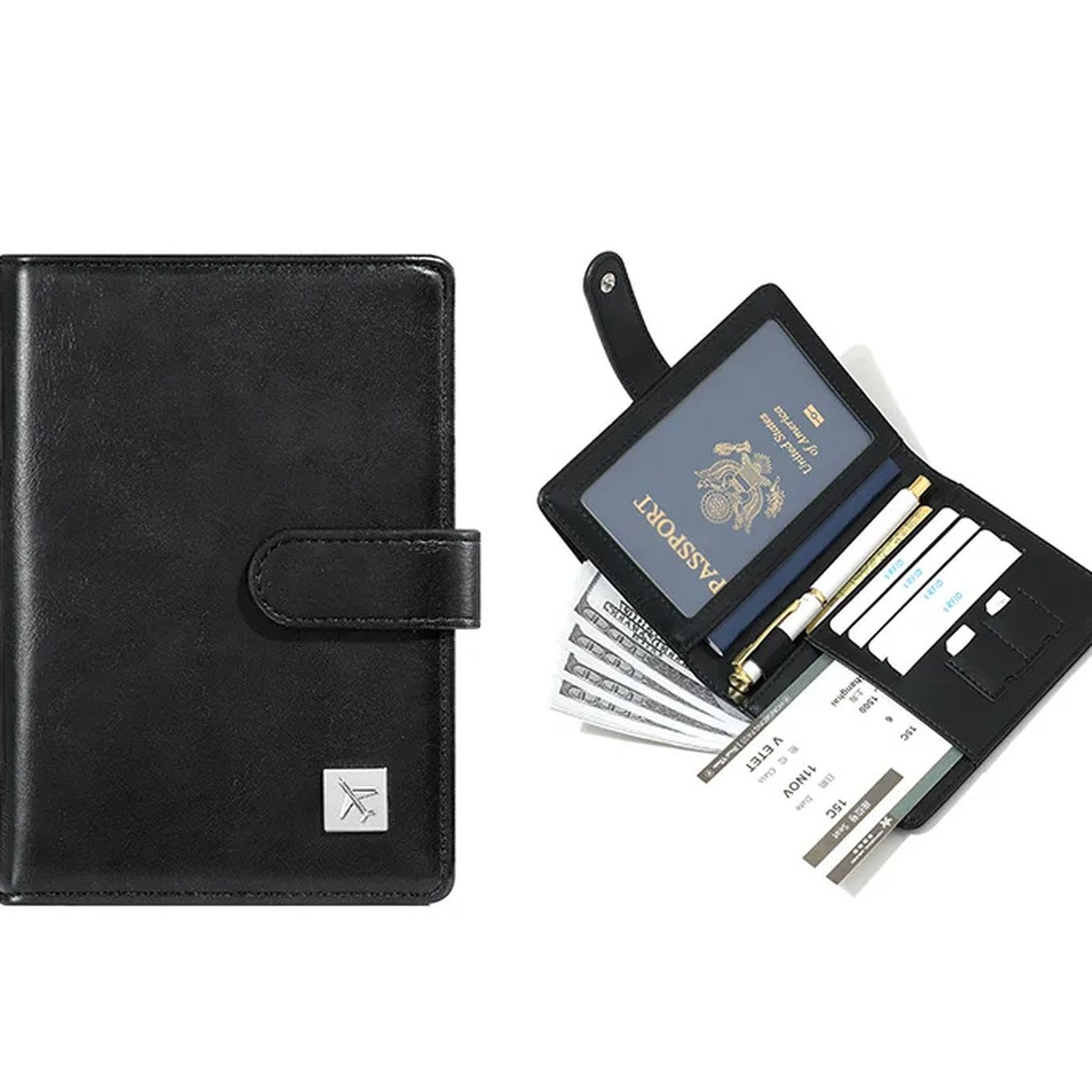 Cartera porta pasaporte con bloqueo RFID para 2 pasaportes, tarjetas y boletos