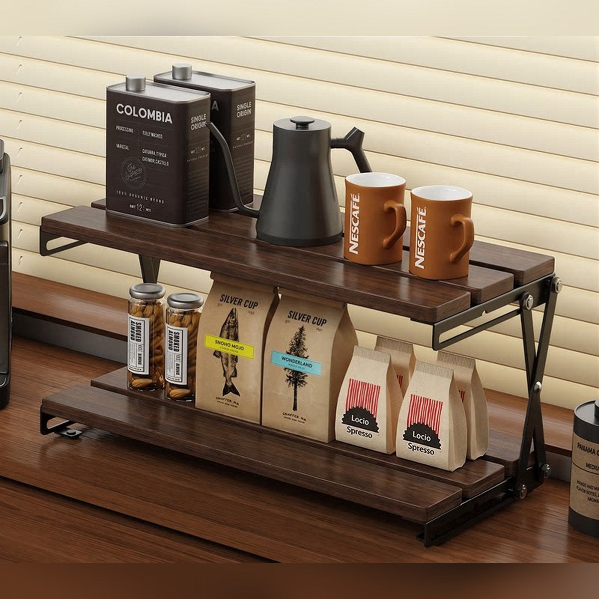 Estante plegable de escritorio de 2 o 3 niveles (nogal, madera maciza o negro)