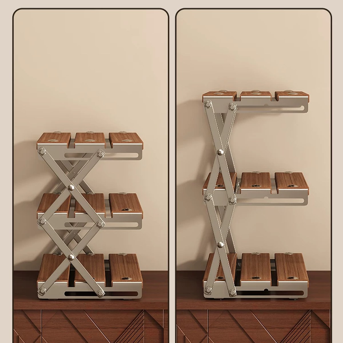 Estante plegable de escritorio de 2 o 3 niveles (nogal, madera maciza o negro)
