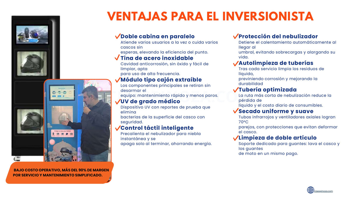 Ventajas para el inversionista - estación de higienización de cascos
