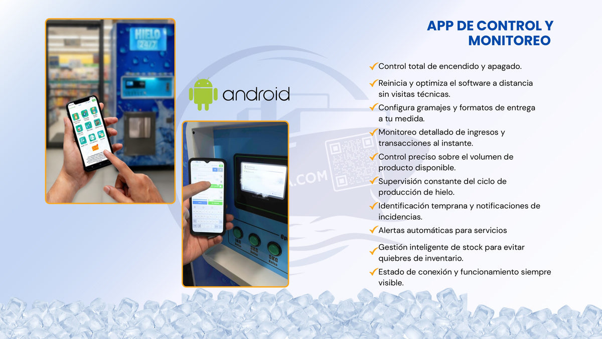 App de control y monitoreo remoto para expendedora de hielo