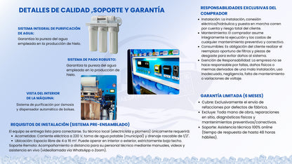 Detalles de calidad, soporte y garantía - expendedoras de hielo CIAESPINOZA