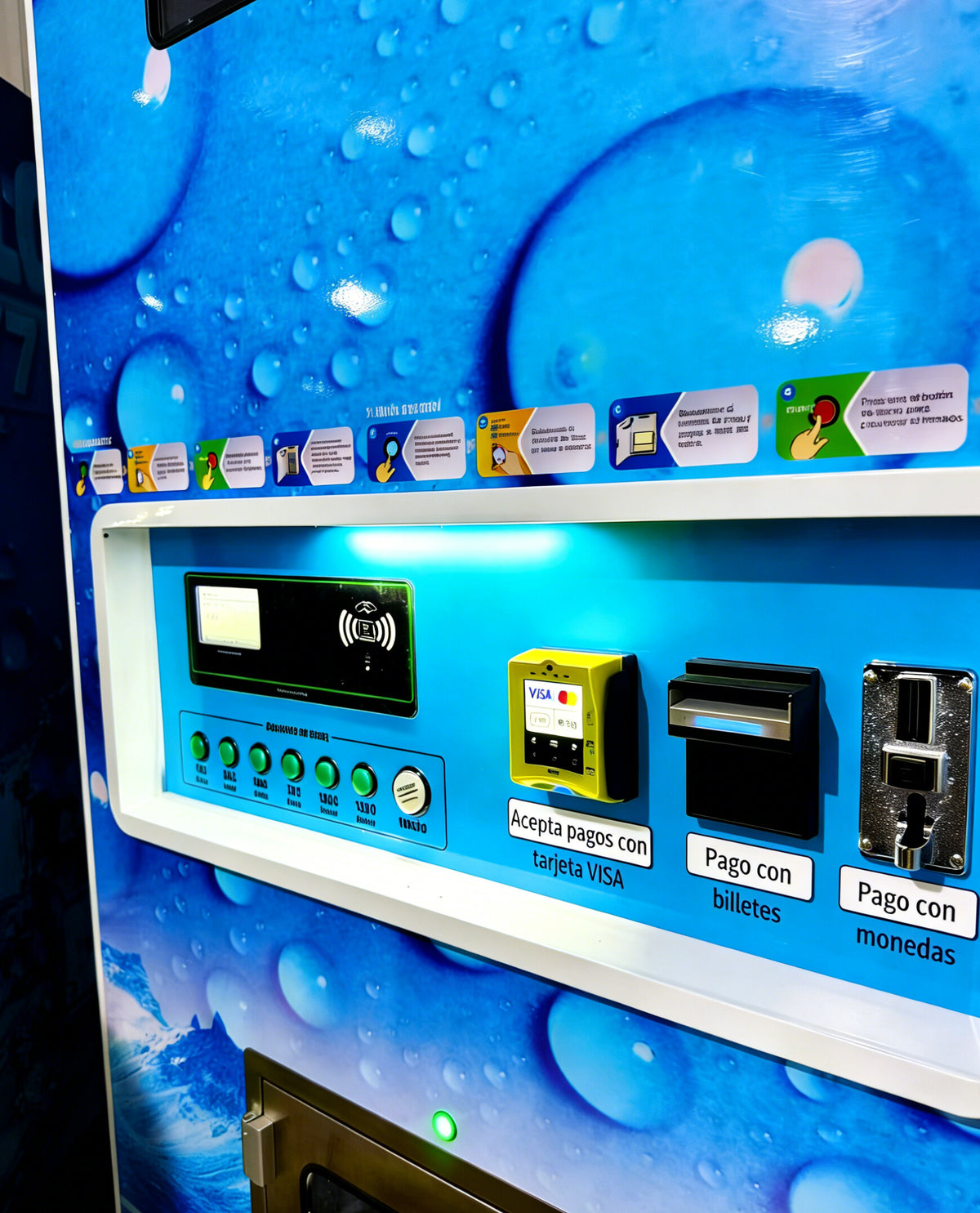 Sistema de pago de máquina expendedora de hielo: monedas, billetes y tarjeta