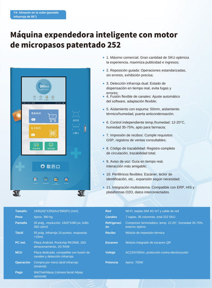 Máquina expendedora de medicamentos 252 SKU - ficha técnica