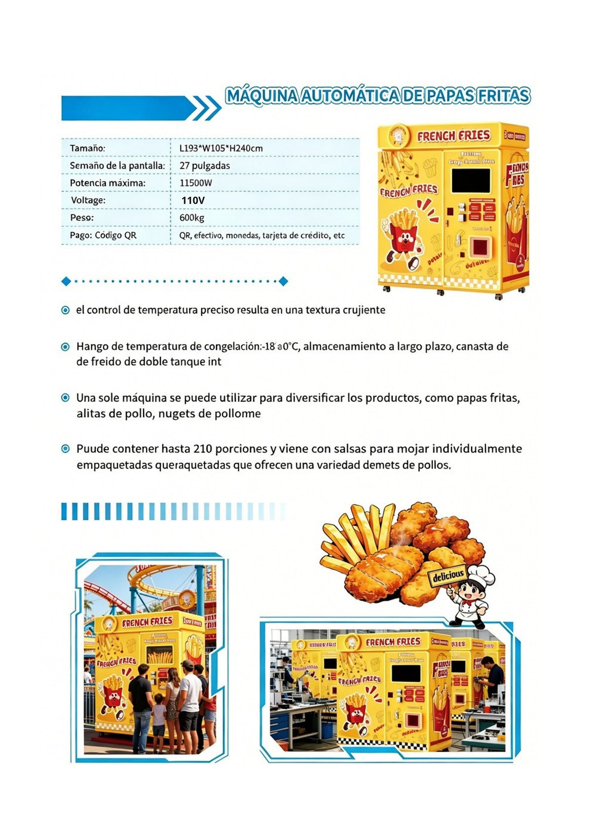 Máquina automática de papas fritas - ficha técnica
