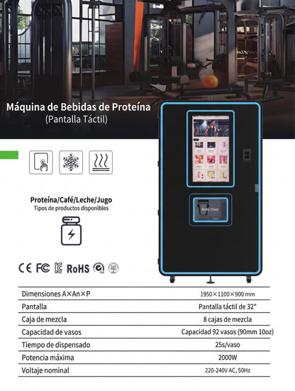 Máquina expendedora de bebidas de proteína con pantalla táctil - ficha técnica