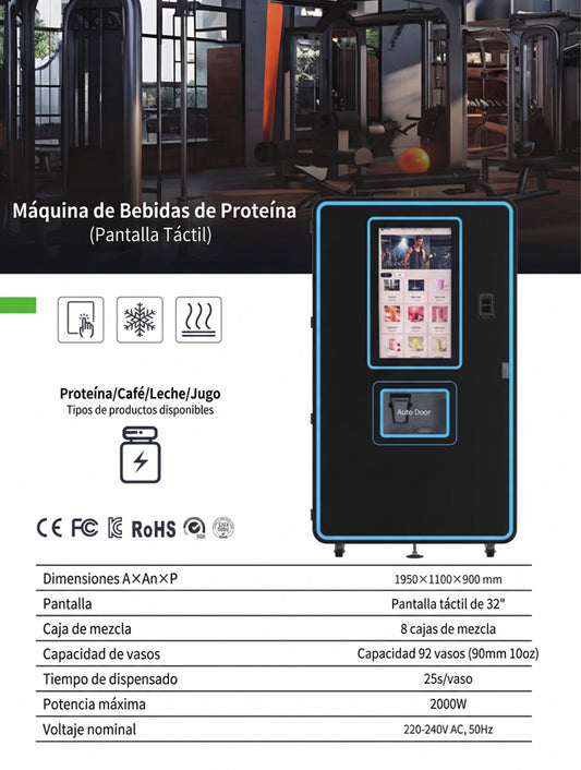 Máquina expendedora de bebidas de proteína con pantalla táctil - ficha técnica
