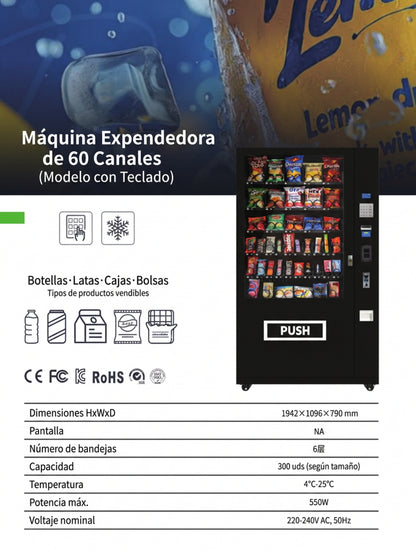 Máquina expendedora de snacks 60 canales - ficha técnica