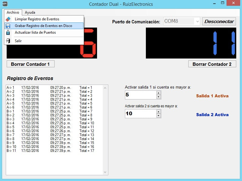 Tarjeta Contadora de Eventos con conexión USB a PC