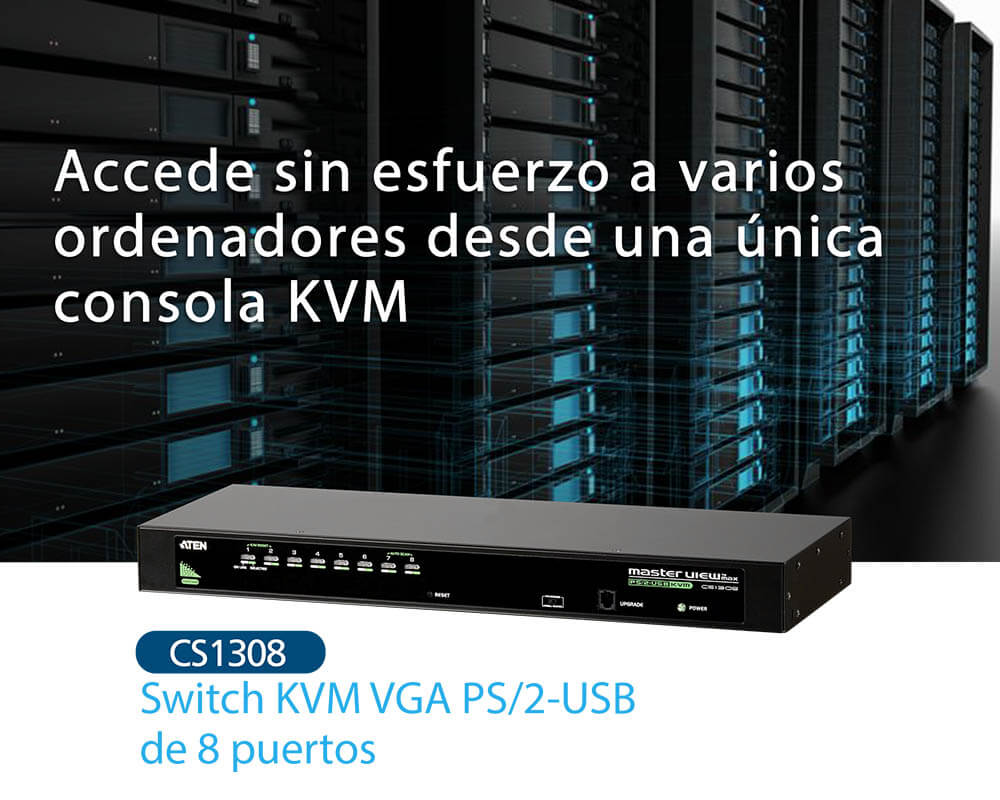 Conmutador KVM VGA PS/2-USB de 8 puertos /Cascada/W/(EE.UU./UE/SALIDA) ADP. ATEN