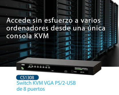 Conmutador KVM VGA PS/2-USB de 8 puertos /Cascada/W/(EE.UU./UE/SALIDA) ADP. ATEN