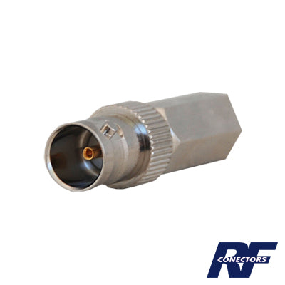 Conector BNC Hembra en 75 Ohm, Tipo Roscable para cable Coaxial RG-59/U, Níquel/ Plata/ Delrin