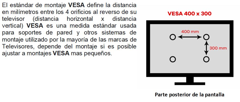Montaje de Pared Universal para Pantallas / Compatible VESA 100 X 100 / 200 X 200 / 400 X 300 / 400 X 400 / Color Negro