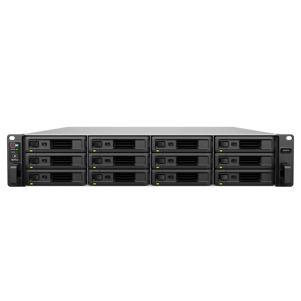 Servidor de Almacenamiento Synology SA3410 | 12 Bahías | Escalable hasta 96 Bahías | 1.728 PB de Capacidad Bruta | 6.200 MB/s Lectura Secuencial |