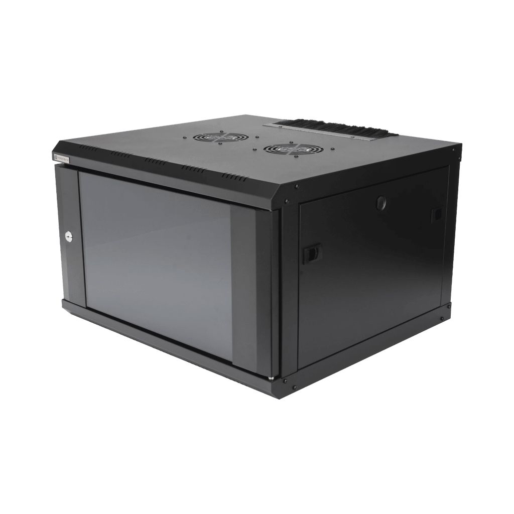 Gabinete de Pared Desarmado / 6U / 19 Pulgadas / 600 x 550 x 382 mm / Cristal Templado 5 mm / Carga Estática 60 kg / Acero SPCC RAL 9004 / IP20