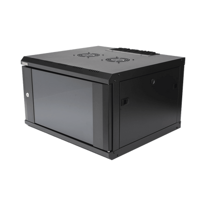 Gabinete de Pared Desarmado / 6U / 19 Pulgadas / 600 x 550 x 382 mm / Cristal Templado 5 mm / Carga Estática 60 kg / Acero SPCC RAL 9004 / IP20