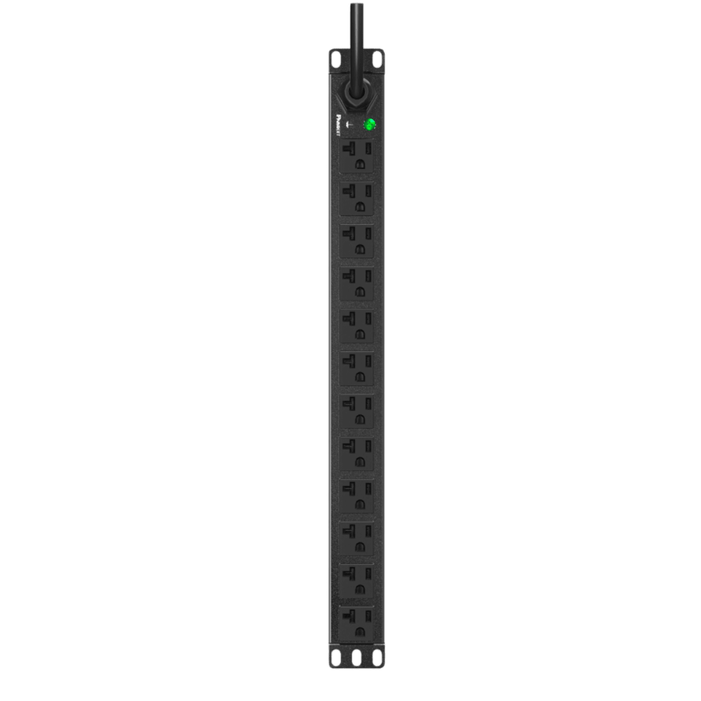 PDU ES2P Básico para Distribución de Energía, Enchufe de Entrada NEMA 5-20P, Con 12 Contactos NEMA 5-20R, Instalación Horizontal de 19in, 1UR, 20