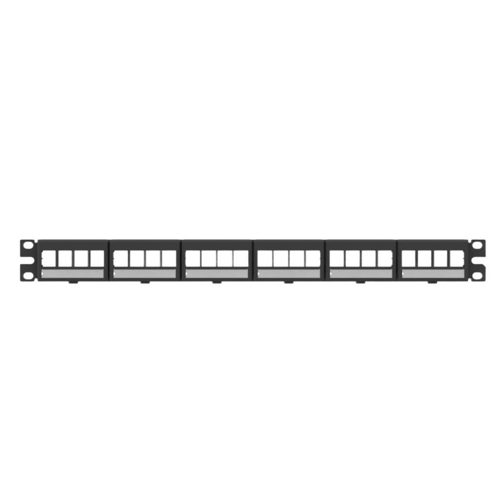 Panel de Parcheo Modular Keystone (Sin Conectores) con Placas de Acceso Frontal, de 24 Puertos, Espacio Para Identificación con Etiqueta Adhesiva, 1UR