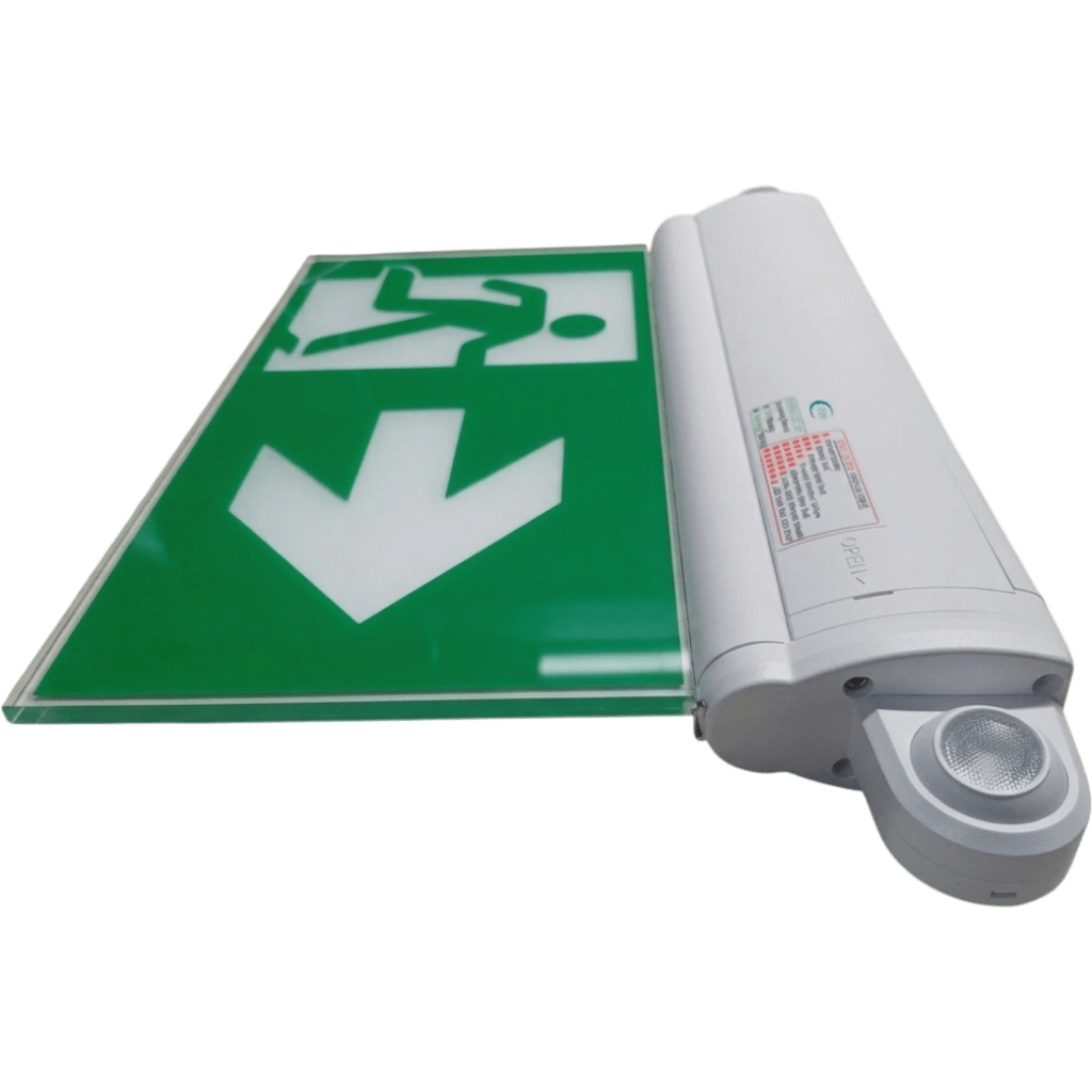 Letrero de Salida con Luz de Emergencia / Borde Iluminado con LEDs Blancos / Pictograma Intercambiable / Montaje Pared-Techo-Lateral / 2 Horas