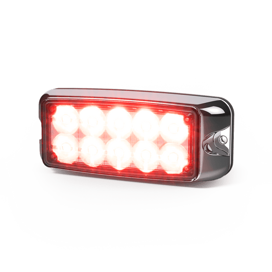 Luz de Advertencia de 5x2 Pulgadas 10 LED, Rojo/Azul, Lente Transparente, Bisel Cromado