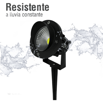 Luminario LED Tipo Estaca / COB / 12W / 110-240V~ 60Hz / IP65 / 2700 K Luz Cálida / Ángulo de Luz 36° / Cabeza Ajustable 45° a 85° / Aleación de