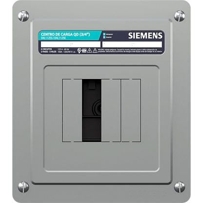 Centro de carga monofásico para sobreponer. 1 Fase, 3 Hilos para interruptores QD, de 4 polos, 120/240vca, Barras de aluminio 125 Amp, Nema 1.