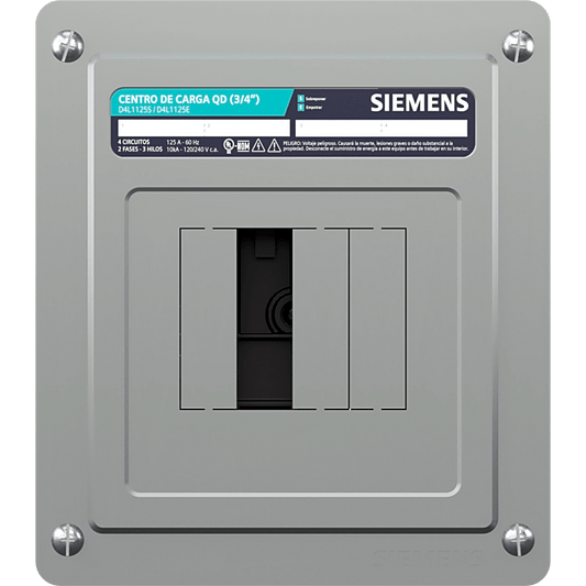 Centro de carga monofásico para sobreponer. 1 Fase, 3 Hilos para interruptores QD, de 4 polos, 120/240vca, Barras de aluminio 125 Amp, Nema 1.