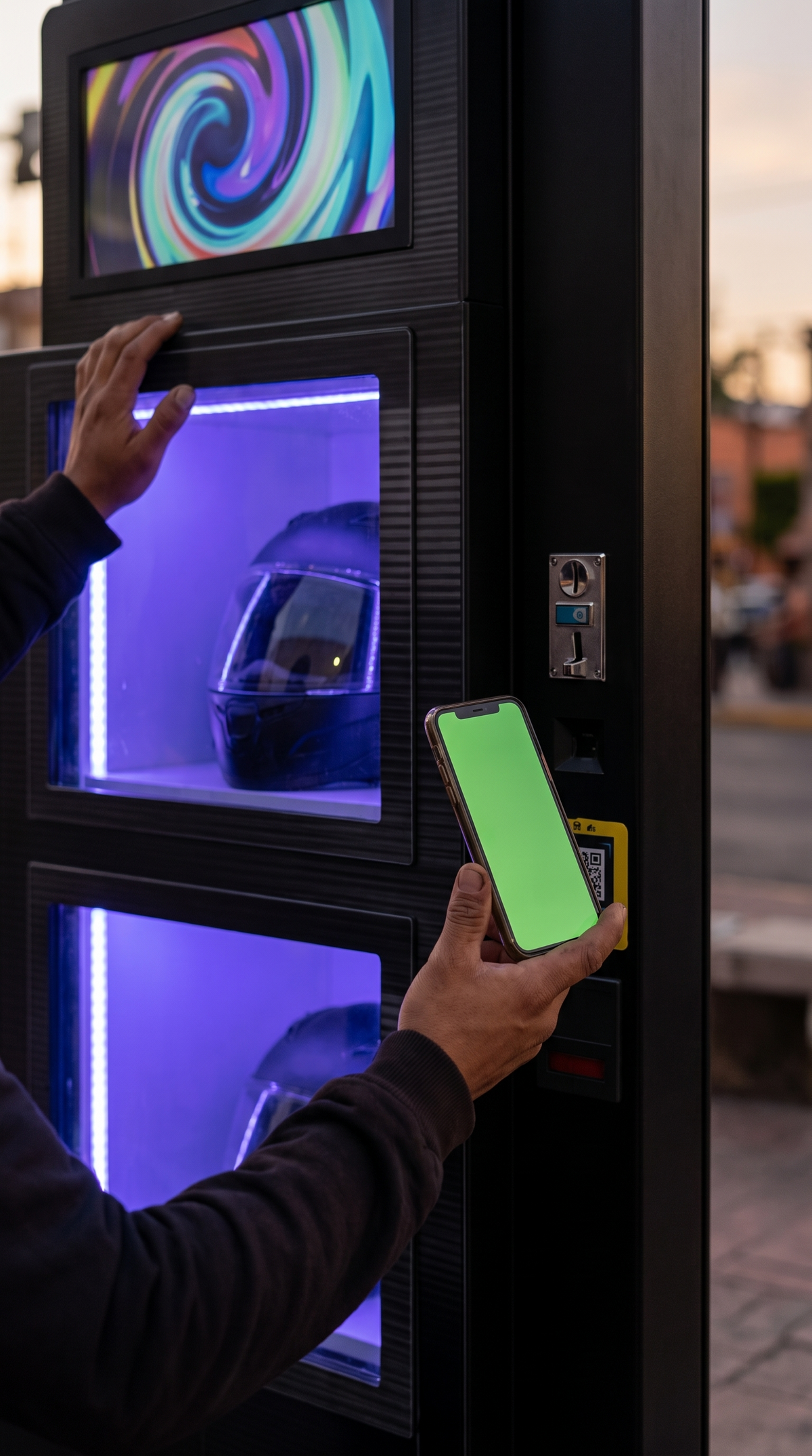 Pago con QR en la estación de higienización de cascos de 2 compartimentos